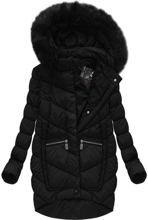 ASYMETRYCZNA KURTKA Z KAPTUREM CZARNA (7681)