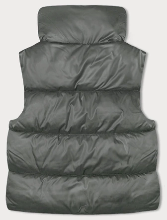 Krótki bezrękawnik damski ze stójką khaki (B8245-11)