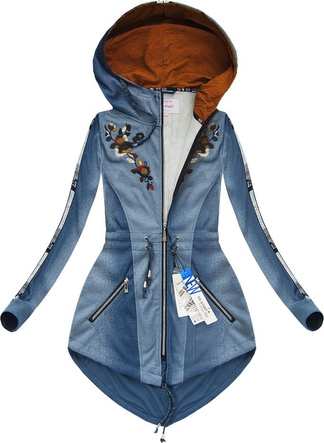 BLUZA Z HAFTAMI I KAPTUREM NIEBIESKA 1/5 (J7663)
