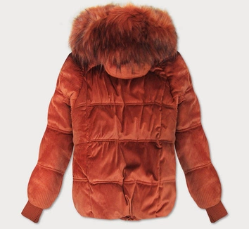 Sztruksowa damska kurtka z kapturem ruda (7696)