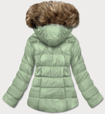 Krótka zimowa kurtka z kapturem pistacjowa (5M723-236)