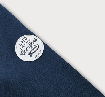 Bluza damska z łączonych materiałów granatowa (amg-532b)