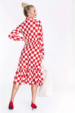 Sukienka w kratę z wiązanym dekoltem Ann Gissy biało-czerwona (XY202117)