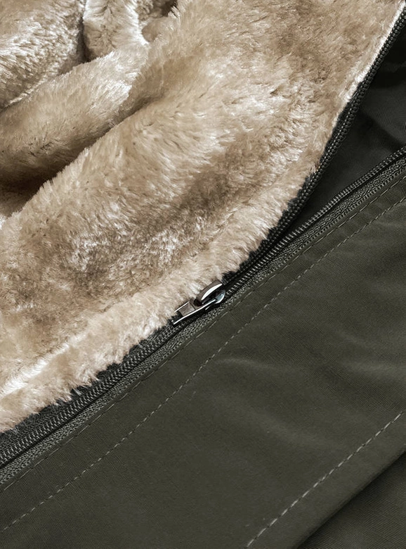 Zimowa kurtka damska z futrzaną podpinką army (m-21005)