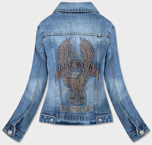 Damska kurtka jeansowa z cekinami niebieska (ff-61)