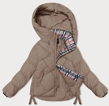 Zimowa kurtka damska z ozdobnym wykończeniem ciemnobeżowa (3021)