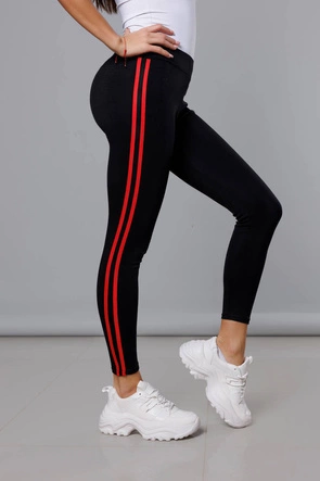 Legginsy sportowe z lampasami czarno-czerwone (YW01052-D1-5)