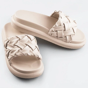 Damskie klapki z plecionką beżowe (xa-137)