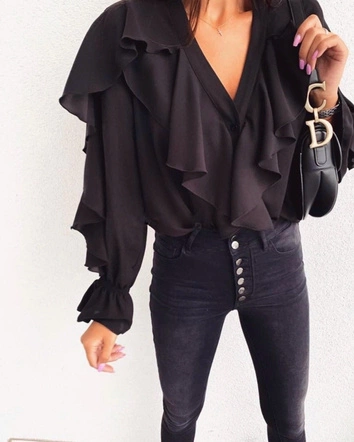 BLUZKA Z FALBANAMI CIEMNOZIELONA (474ART)