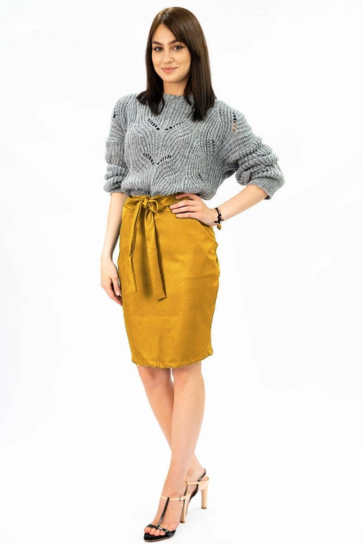 OŁÓWKOWA SPÓDNICA Z EKOSKÓRY ŻÓŁTA (528ART)