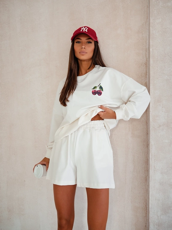 Zestaw bawełniana bluza + szorty ecru (VE101)