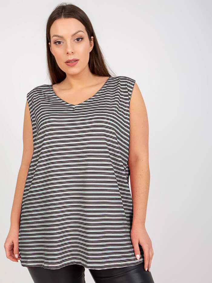 Bawełniany top w paski plus size granat-biały (7952)