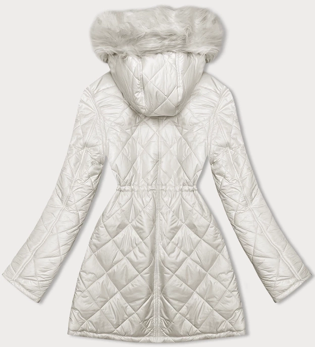 Dwustronna kurtka damska pikowana - futro ecru (H-897-11)