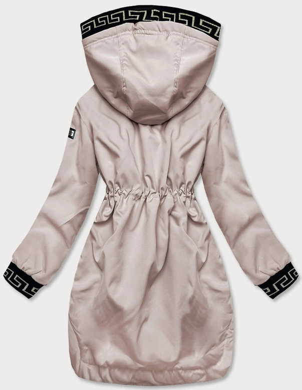 Cienka kurtka damska z ozdobną lamówką beżowa (B8141-51)