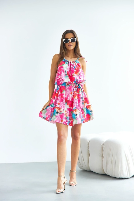 Sukienka z falbaną różowa (653)