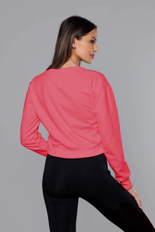 Cienka krótka bluza dresowa damska koralowa (8B938-37)