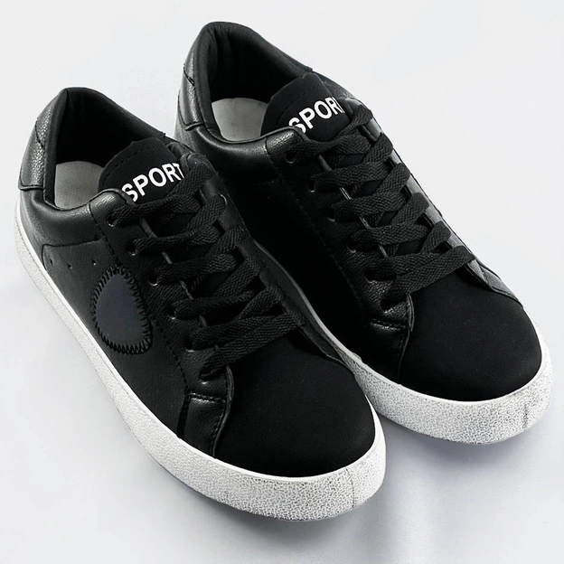 Damskie trampki z łączonych materiałów czarne (1088)