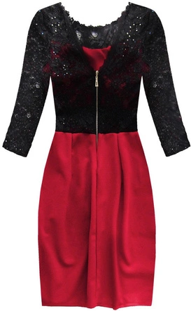 SUKIENKA Z DEKOLTEM NA PLECACH CZARNO-CZERWONA (88141)