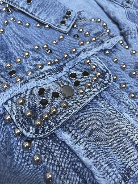 Damska kurtka jeansowa z dżetami niebieska (A1700)