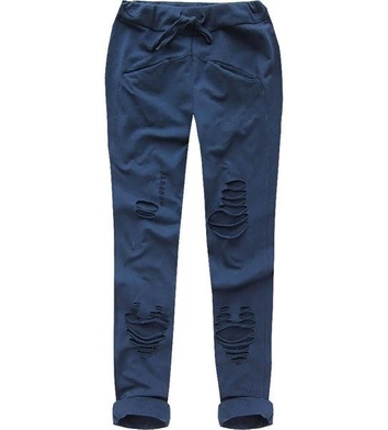 BAWEŁNIANE SPODNIE Z ROZCIĘCIAMI CIEMNONIEBIESKIE (9204)