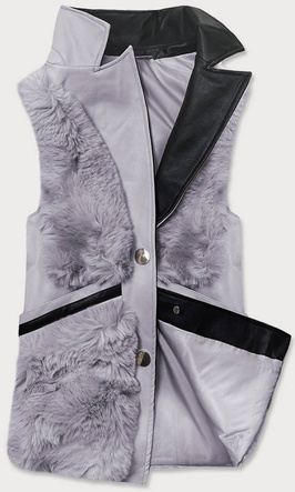 Elegancka kamizelka ekoskóra i futro szara (br9593-102)