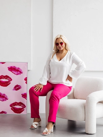 Eleganckie spodnie damskie plus size malinowe (728)