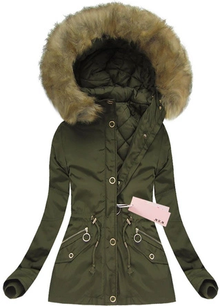 KURTKA DAMSKA ZIMOWA Z ODPINANĄ PODPINKĄ KHAKI 1 (W125)