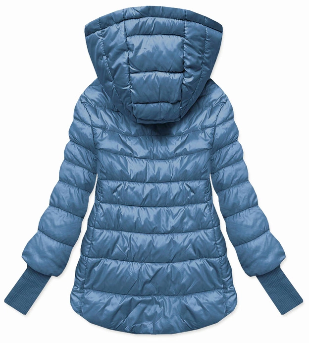 Krótka kurtka damska z dzianinowymi ściągaczami niebieska (P22/P3-6636-30S)