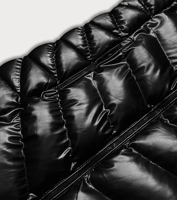 Metaliczna zimowa kurtka damska czarna (5m778-392a)