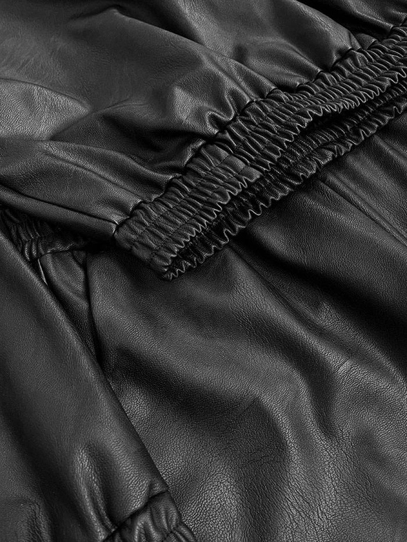 ELEGANCKI KOMPLET DAMSKI BLUZKA + SPODNIE EKOSKÓRA CZARNY (666ART)