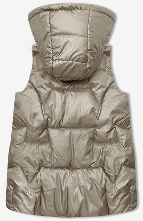 Bezrękawnik damski z kapturem beżowy (B8171-12)