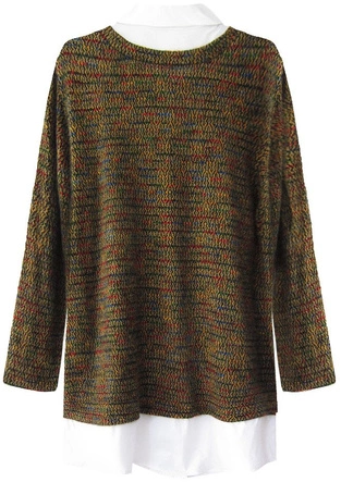 SWETER Z ŁĄCZONYCH MATERIAŁÓW MUSZTARDOWY (235ART)