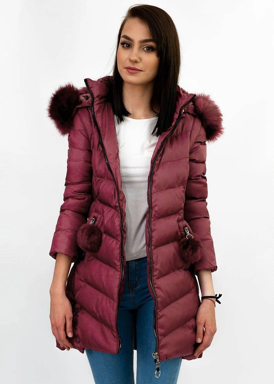 Zimowa kurtka damska z odpinanymi rękawami burgundowa (w761)