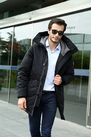 PARKA ZIMOWA Z PUCHEM NATURALNYM CZARNA (5012)