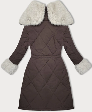 Pikowana kurtka zimowa na futrze Way Mode coffee-beż (WD202308)