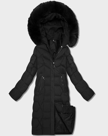 Długa kurtka damska z kapturem czarna (7665#-F06)