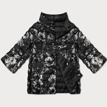 Dwustronna kurtka damska z rękawem 3/4 Minority czarna/kwiaty (M23-7009-1)