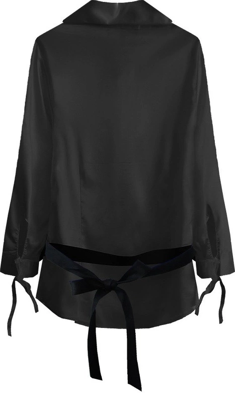 SATYNOWA KOSZULA Z PASKIEM CZARNA (X1003X)