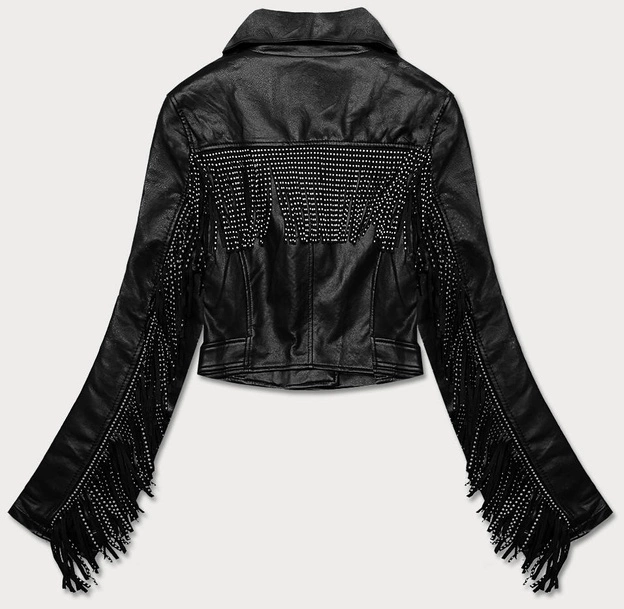 KRÓTKA KURTKA RAMONESKA Z FRĘDZLAMI CZARNA (DA-0632)