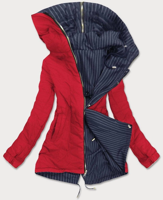 DWUSTRONNA KURTKA Z KAPTUREM W PASKI GRANATOWO-CZERWONA (W659)