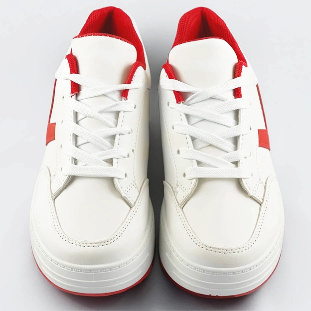 Sznurowane buty sportowe damskie biało-czerwone (s070)