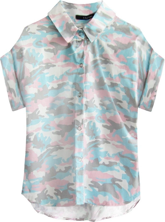 BAWEŁNIANA KOSZULA W MORO BŁĘKITNO-RÓŻOWA (0823)