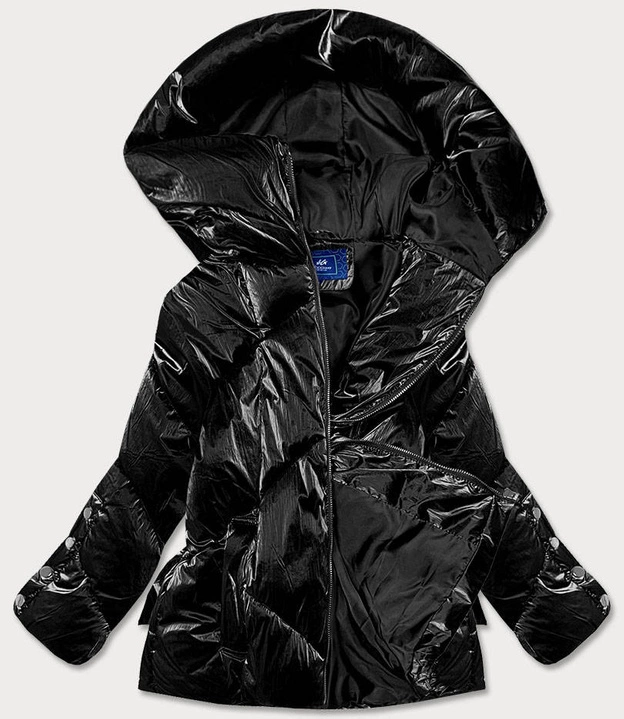 METALICZNA KRÓTKA ZIMOWA KURTKA DAMSKA PUFFER CZARNA (OMDL-022)