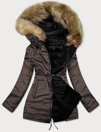 Dwustronna damska kurtka zimowa czarno-brązowa (mhm-w556)