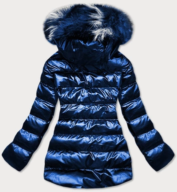 Błyszcząca kurtka zimowa z wzorzystymi wstawkami niebieska ciemna (xw809x)