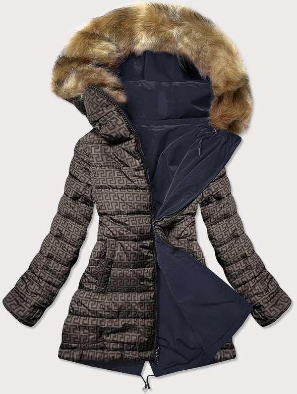 Dwustronna kurtka damska granatowo-brązowa (w555)