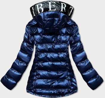 Damska kurtka pikowana z kapturem granat/żółty (xw817x)