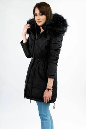 DWUSTRONNA DAMSKA PARKA ZIMOWA WELUROWA CZARNA (7911)