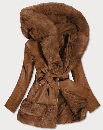 DŁUŻSZA RAMONESKA Z FUTRZANYM KAPTUREM BRĄZOWA (0583)