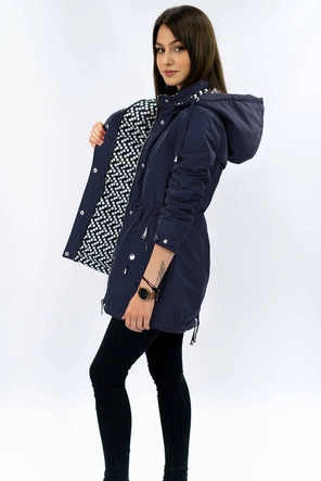 Dwustronna kurtka parka damska granatowa/kropki (w662)